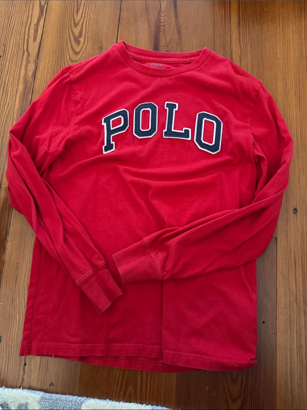 Polo by Ralph Lauren Red Long-Sleeve Crewneck Tee with Navy Lettering